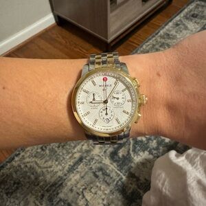 Michele watch two tone round face with diamonds